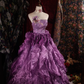 Elegant Purple 3D Floral Strapless Ruffled Sequined Bodice Sweet 16 Quinceanera Ball Gown  DP7413