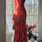 Vintage Rote Stickerei Ballkleid Perlen Meerjungfrau Abendkleid Langes Abendkleid DP6634