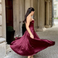 Burgundy Spaghetti Straps A-Line Long Party Dress Birthday Outfits, DP3334