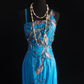 Vintage Blue Mermaid Spaghetti Straps Sequin Beaded Embroidery Evening Gown DP7375