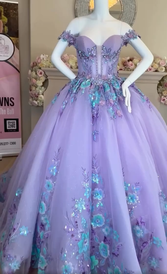 Vintage Lilac Sequin Sweetheart Off-the-shoulder Sweet 16 Quinceanera A-Line Floor-length Prom Dress Birthday Dress Evening Dress Ball Gown DP6697