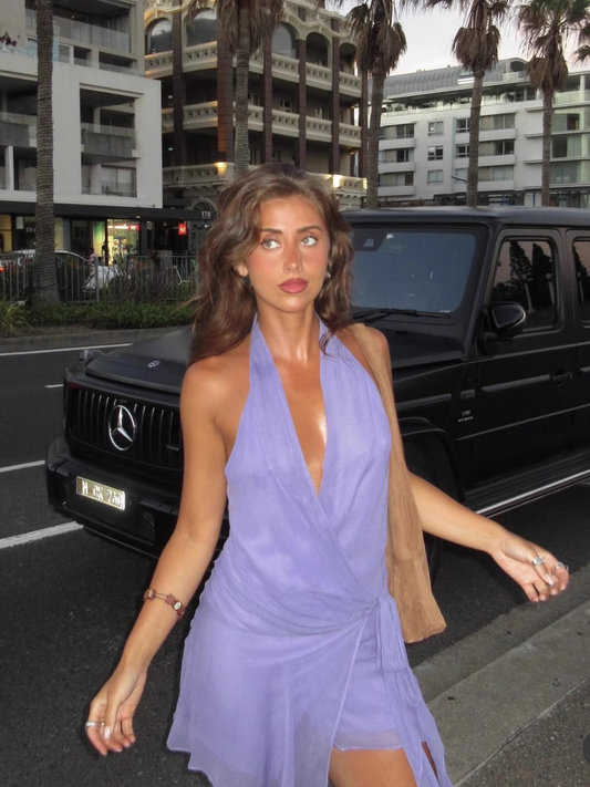 Simple Purple V-neck Halter Dress Design A-line Tulle Party Dress Homecoming Dress , DP5848