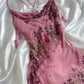 Vintage Pink Floral Embroidery Prom Dress Red Mermaid Evening Dress Satin Formal Dress DP6650