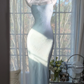 Elegant Light Blue Beaded Mermaid Prom Dress Spaghetti Strap Evening Dress DP8123