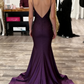 Vintage dunkelviolettes Meerjungfrauen-Abendkleid aus Satin mit Spaghettiträgern DP3890
