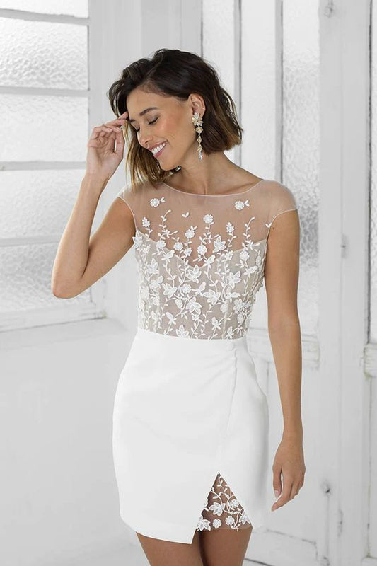 Vintage White Applique Homecoming Dress Sheath Party Dress Short Cocktail Dress, DP6559