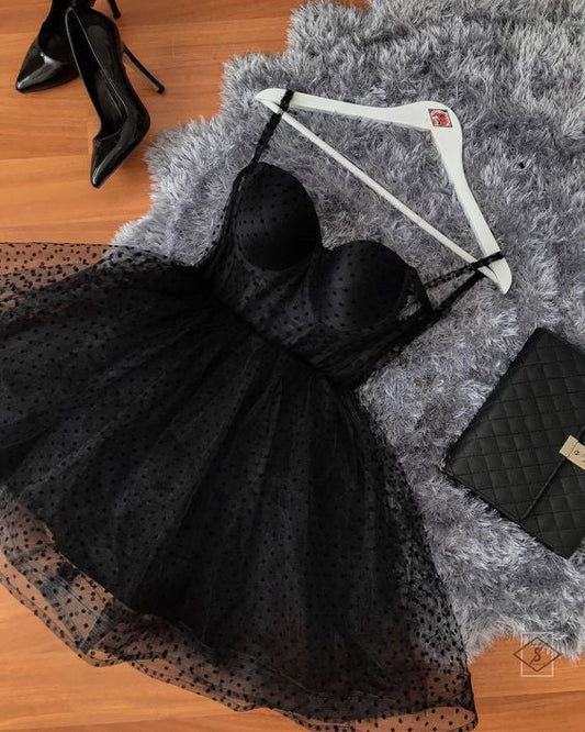 Vintage Black Polka Dot Homecoming Dress Sweetheart Party Dress Short A-Line Cocktail Dress DP6628