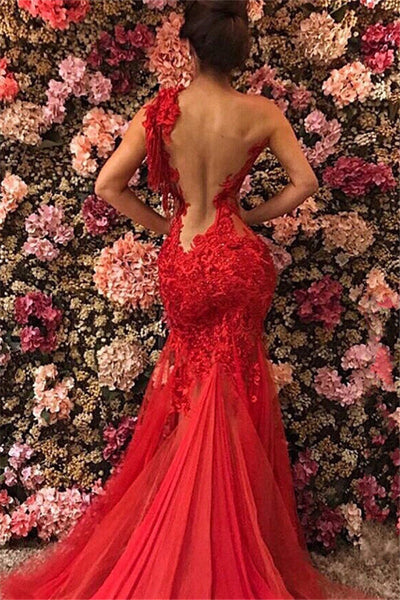 Robe de soirée sirène vintage rouge asymétrique en dentelle, robe de soirée longue et formelle DP6827