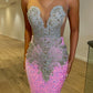 Robe de bal sirène rose vintage, robe de soirée longue à perles scintillantes, robe de soirée formelle DP6828