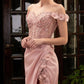 Vintage Perlenbesetztes Etuikleid, schulterfreies Abendkleid, hoher Schlitz, langes formelles Kleid, DP6596