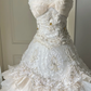 Vintage-Inspired Ivory Tiered Tulle Sweetheart Strapless Sequined Rhinestone Wedding Dress DP7303