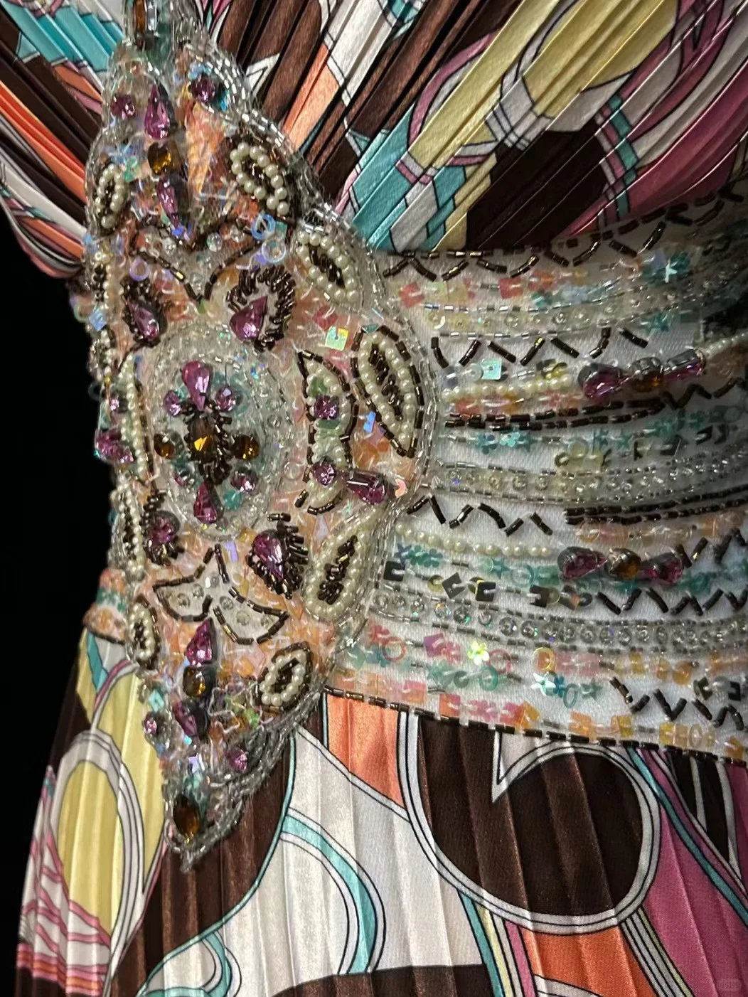 Vintage-Inspired Retro Print Spaghetti Strap Sweetheart Sheath Maxi Prom Dress DP7281