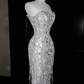Glitter Strapless Mermaid Beading Tassel Long Evening Dress Birthday Outfits, DP5093