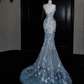 Robe de soirée longue bleue sans manches, style sirène, avec perles appliquées, tenue d'anniversaire, DP5094