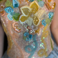 Retro Colorful Strapless Floral Design A-line Short Tiered Homecoming Dress  DP6059