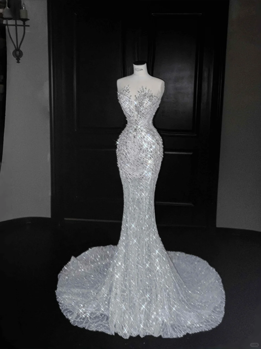 Gorgeous Sleeveless Mermaid Shiny Beading Long Evening Dress Birthday Outfits, DP5095