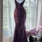 Gorgeous Purple Beaded Sequin V-neck Mermaid Elegant Chiffon Evening Dress Prom Dresses DP6147