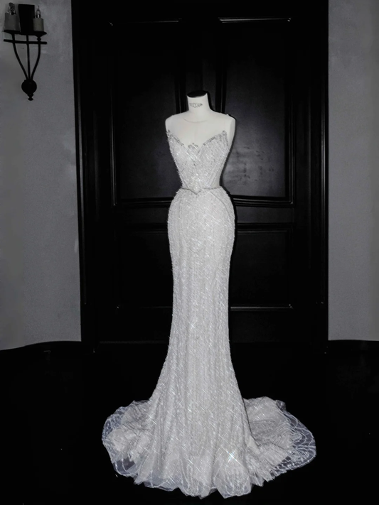 Gorgeous Sleeveless Mermaid Shiny Beading Long Evening Dress Birthday Outfits, DP5096