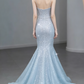 Vintage Light Blue Beaded Spaghetti Strap Mermaid Prom Dress DP8567