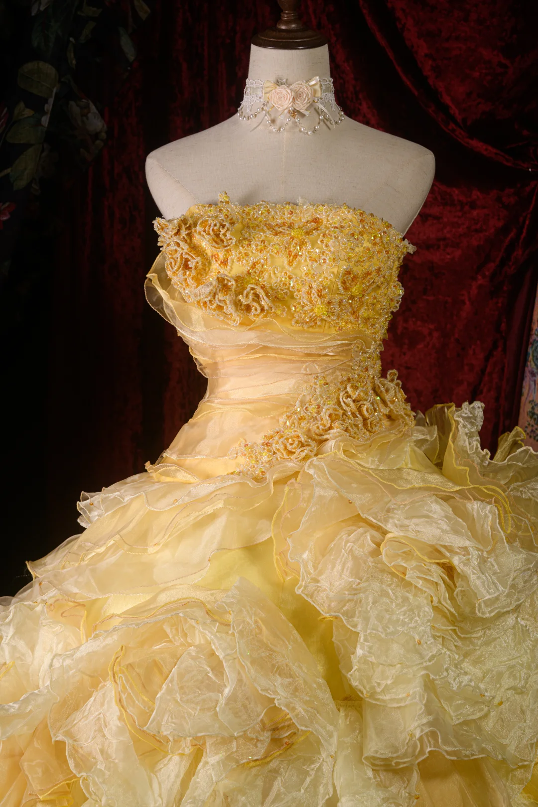 Gorgeous Yellow Layered Ruffle Glitter Tulle Sweet 16 Quinceanera Ball Gown  DP7416