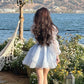 Lovely Light Blue Square Neck Puff Sleeve Homecoming Dress Tiered Tulle Mini Party Gown DP8261