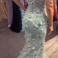 Elegant Sage Green 3D Floral Appliques Prom Dress Sweetheart Mermaid Off-the-shoulder Evening Gown DP7915