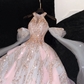 Gorgeous Shiny Pink Beaded Sequined Design A-Line Prom Dress Evening Dress Ball Gown DP6225
