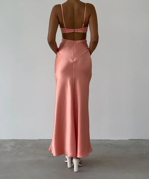 Elegant Pink Prom Dress Satin Sheath Spaghetti Strap Evening Gown Long Party Dress Formal Dress DP6719