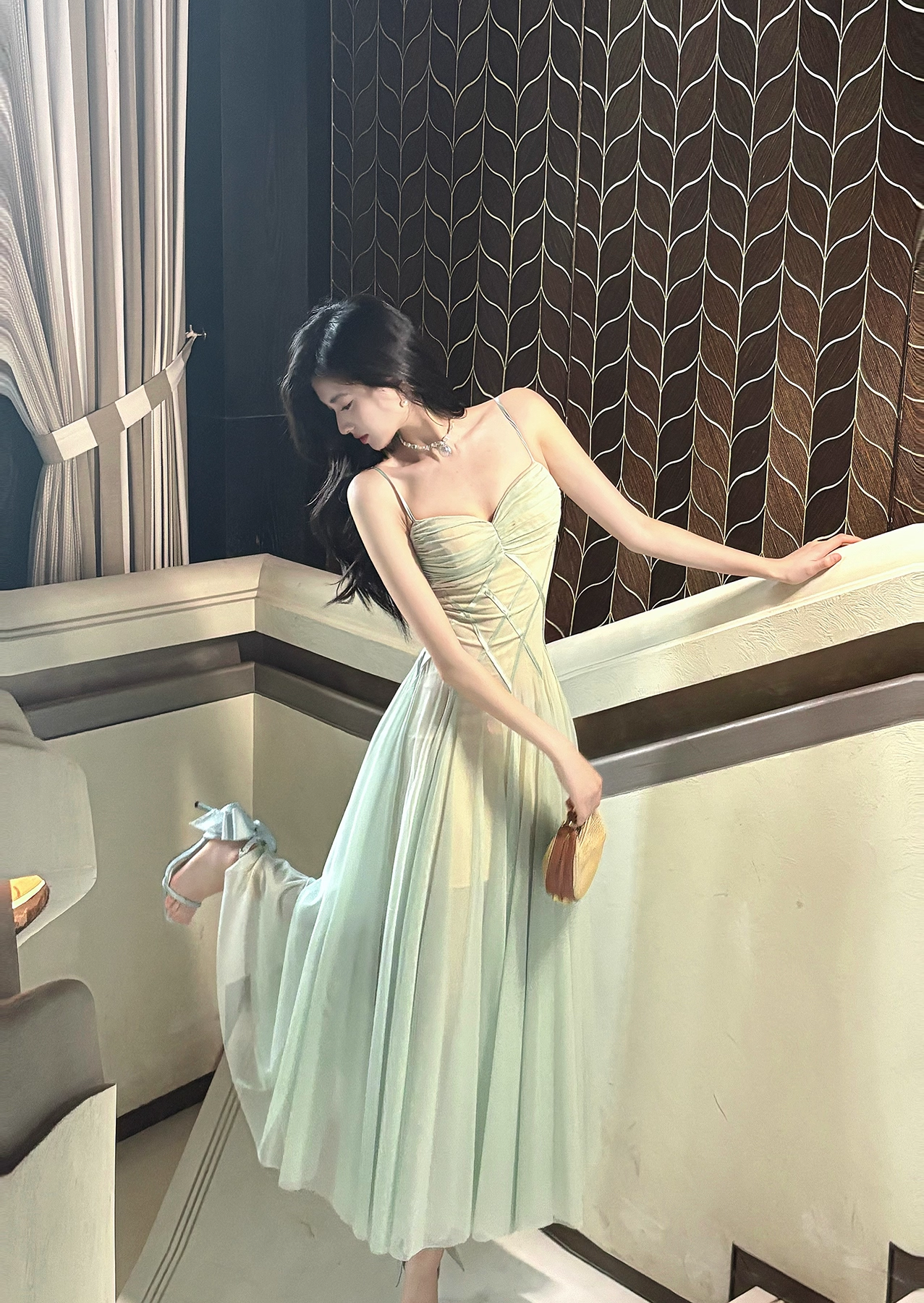 Robe de bal vintage en mousseline de soie vert sauge, coupe trapèze, bretelles spaghetti, robe de soirée longue, robe formelle DP6699