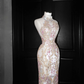 Gorgeous High Neck See-Through Beading Mermaid Long Evening Party Dress, DP5084