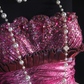 Vintage Fuchsia Strapless Satin Tiered Ruffles A-Line Evening Gown DP7382
