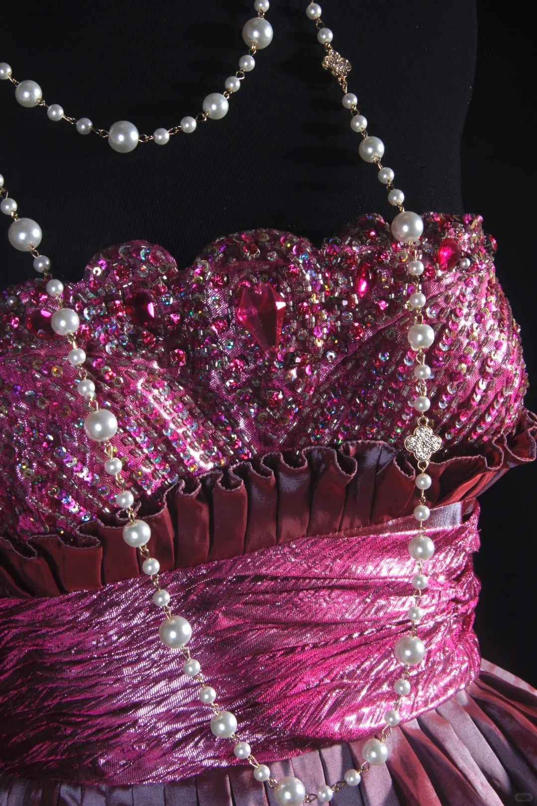 Vintage Fuchsia Strapless Satin Tiered Ruffles A-Line Evening Gown DP7382