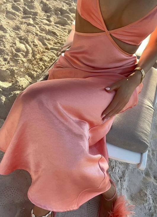 Elegant Pink Prom Dress Satin Sheath Spaghetti Strap Evening Gown Long Party Dress Formal Dress DP6719