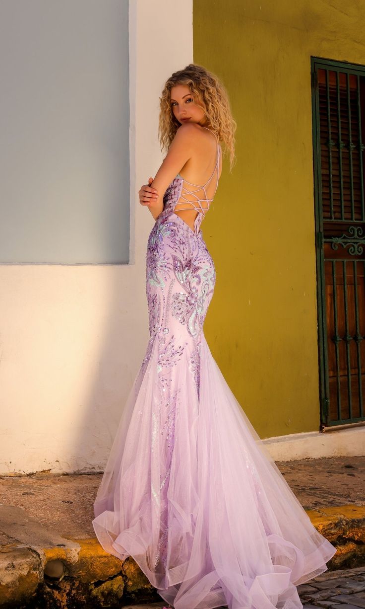 Enchanting Lavender Beaded Mermaid Evening Gown with Floral Embroidery DP8024