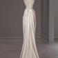 White Satin Pleats Straps Wedding Dress Elegant Party Dress, DP2827