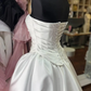 Vintage Ivory Strapless Ruched Bodice Satin A-Line Wedding Dress DP8386