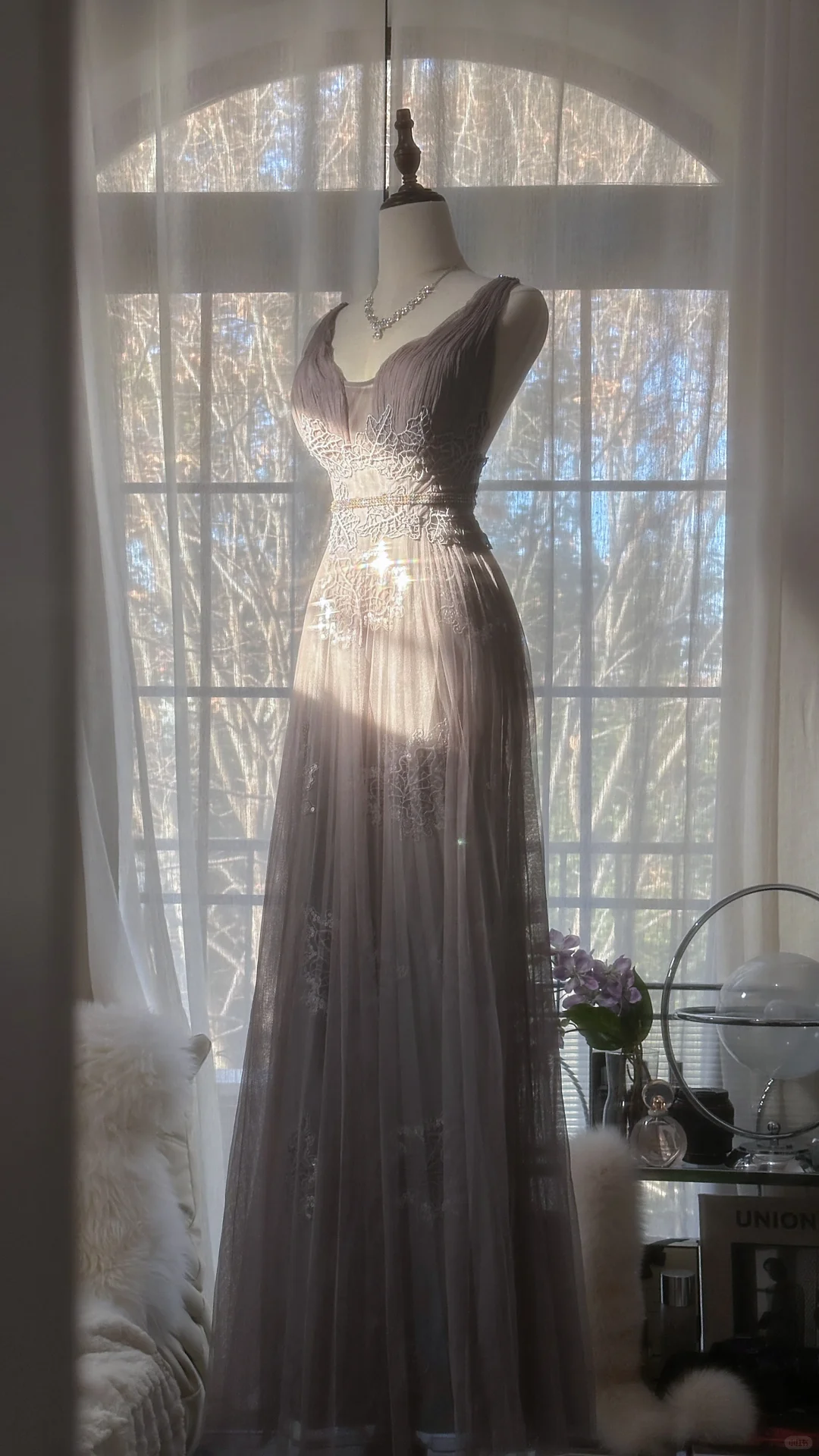 Vintage Light Purple Applique Design Romantic Chiffon Evening Dress Prom Dress DP6020