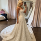 Robe de mariée bustier en dentelle coupe A ivoire romantique col cœur traîne chapelle DP8612