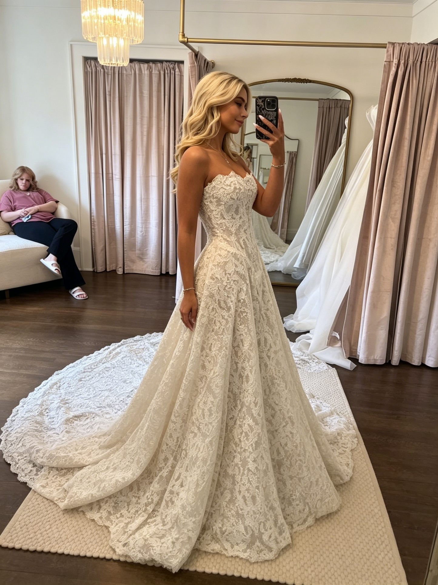 Robe de mariée bustier en dentelle coupe A ivoire romantique col cœur traîne chapelle DP8612
