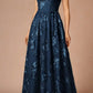 Elegant Navy Blue 3D Floral Applique Square Neck Cap Sleeve A-Line Prom Dress DP8781