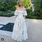 Elegant Off Shoulder A-Line Lace Retro Wedding Dress Vintage Party Dress, DP4627