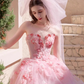 Vintage Pink Applique Beaded Strapless Sweet 16 Quinceanera Sweetheart A-Line Floor-length Prom Dress Birthday Dress Evening Dress Ball Gown DP6811