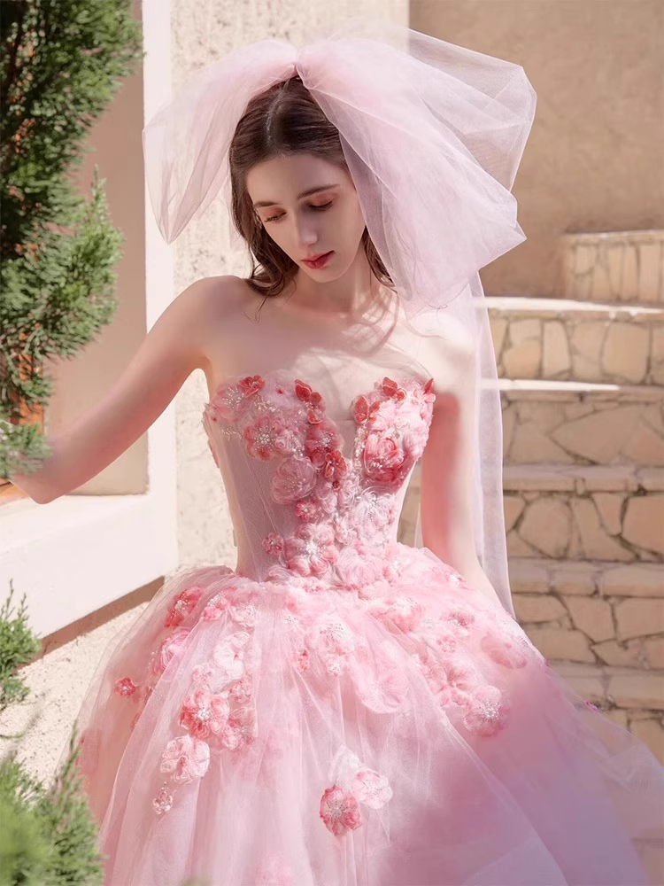 Vintage Pink Applique Beaded Strapless Sweet 16 Quinceanera Sweetheart A-Line Floor-length Prom Dress Birthday Dress Evening Dress Ball Gown DP6811