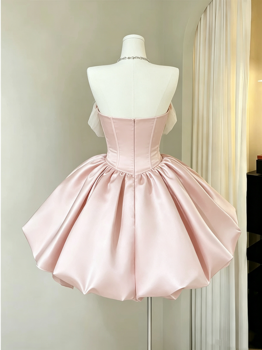 Elegant Pink Satin Off-the-Shoulder Beaded A-Line Homecoming Dress DP8723