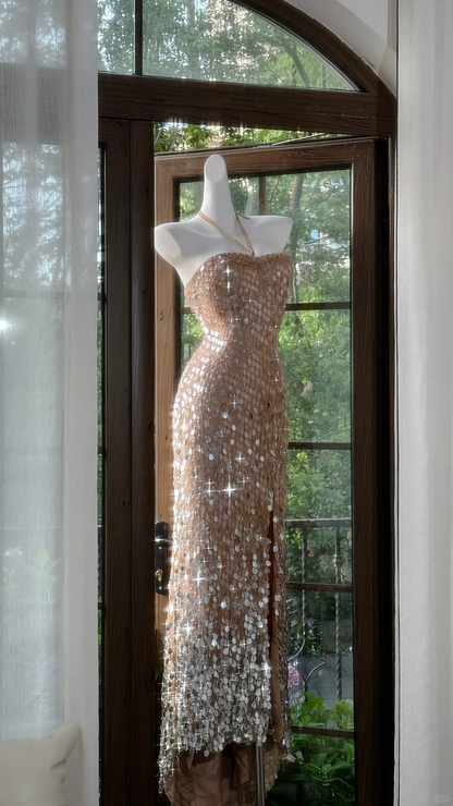Gorgeous Glittering Sequined Halter-neck Sheath Prom Dress Evening Dress DP6319
