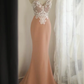 Elegant Mermaid Formal Evening Gown Spaghetti Strap Lace Applique & Train Prom Dress DP7625