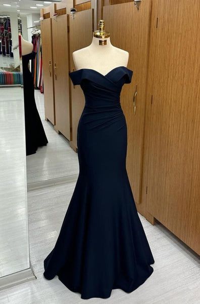 Elegant Navy Blue Off-the-Shoulder Mermaid Prom Dress DP8522