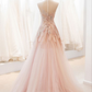 Pink Long Sleeves A-Line Elegant Long Formal Prom Dress Evening Gown, DP4225