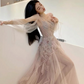 Pink Long Sleeves A-Line Elegant Long Formal Prom Dress Evening Gown, DP4225