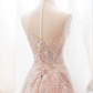 Pink Long Sleeves A-Line Elegant Long Formal Prom Dress Evening Gown, DP4225